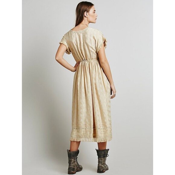 RARE Free People Y2K Ruffle Sleeve Empire Waist Boho Prairie Lace Midi Dress - Picture 9 of 16